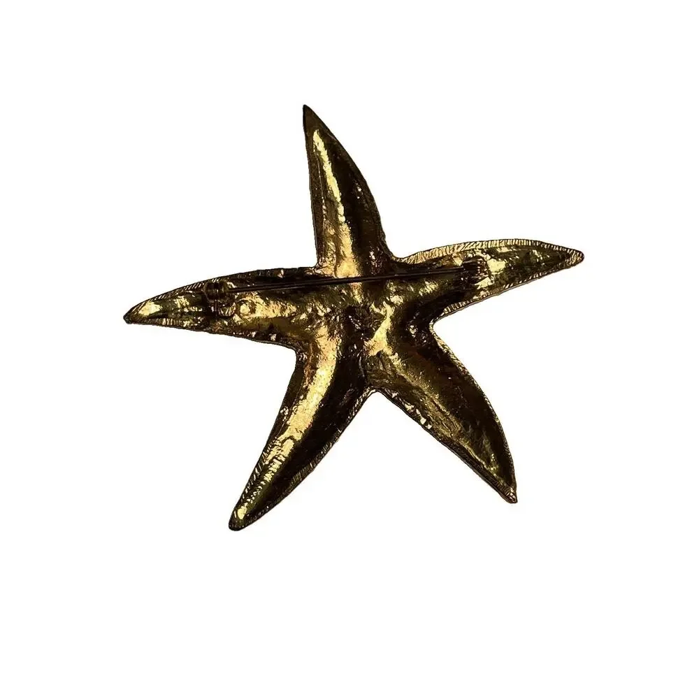 Vintage Gold Tone Starfish Brooch White Rhinestones Beach Coastal Pin